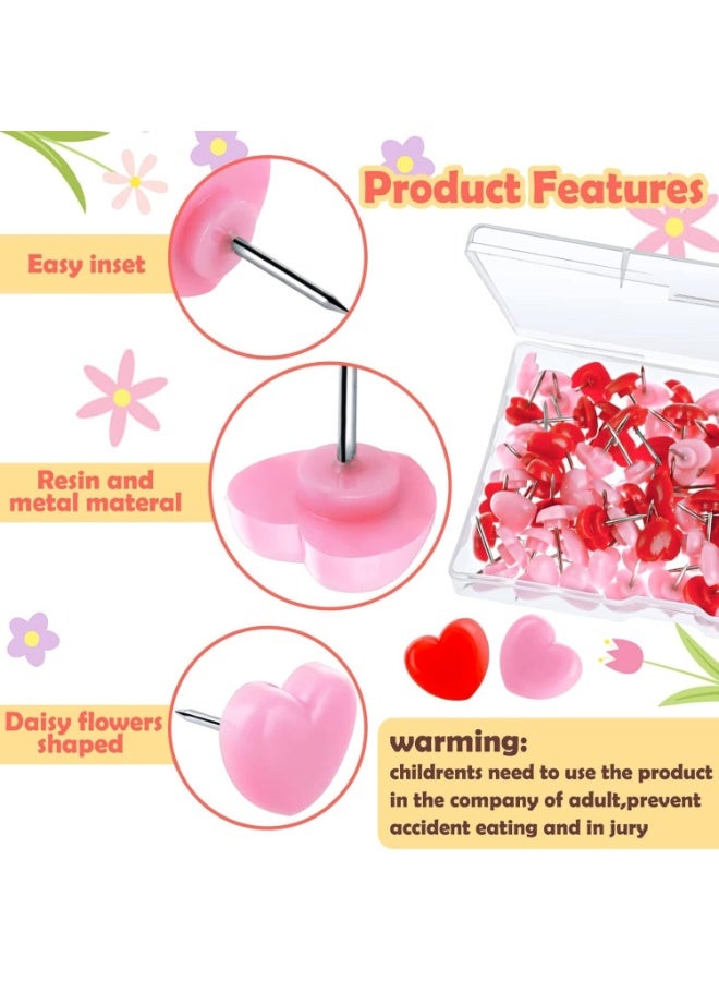 FAYET 100PCS Heart-Shaped Push Pins, Cute Pink and Red Plastic Thumb Tacks with Steel Points, Decorative Cork Board Pins for Office, School, Home and Bulletin Boards - Image 3